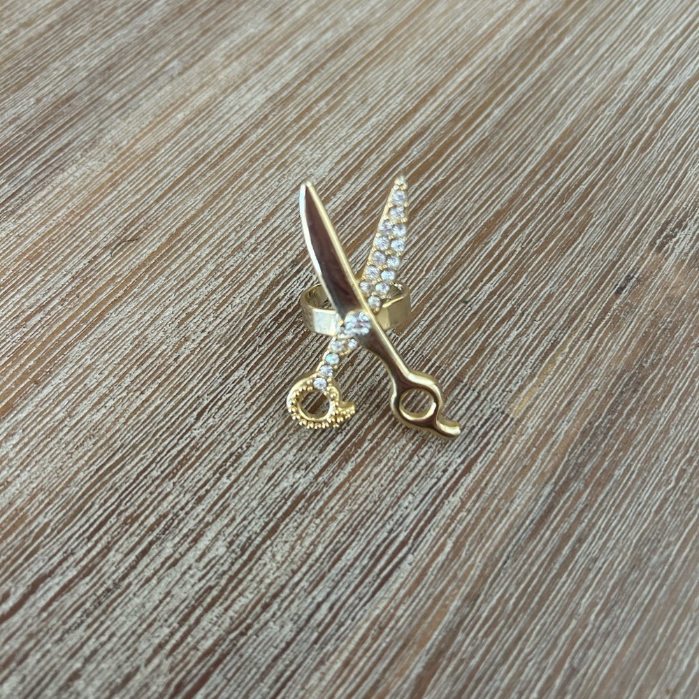 Gold Scissors Statement Ring adjustable - Crystal Accent Women’s Jewelry